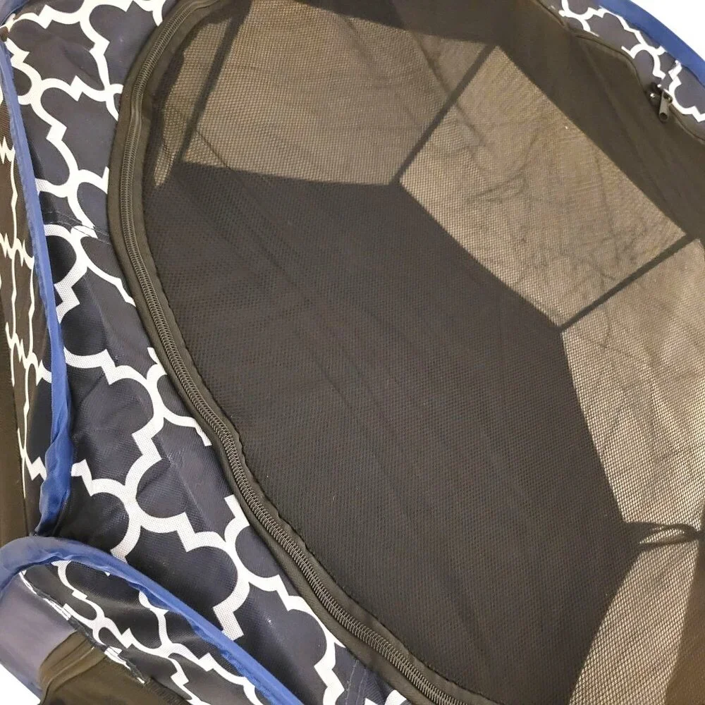 Heart to Tail Foldable Pet Playpen Zippered Mesh Top Navy & White Indoor/Outdoor - Picture 2 of 10